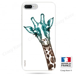 Coque iPhone 7 Plus souple motif Tête de Girafe sur fond blanc - Crazy Kase